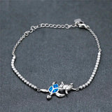 Fire Opal Sea Turtle Bracelet Zircon Stone on Rose Silver Chain Bracelet
