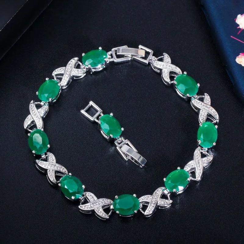 Green CZ Wedding Bracelet for Brides Women B164