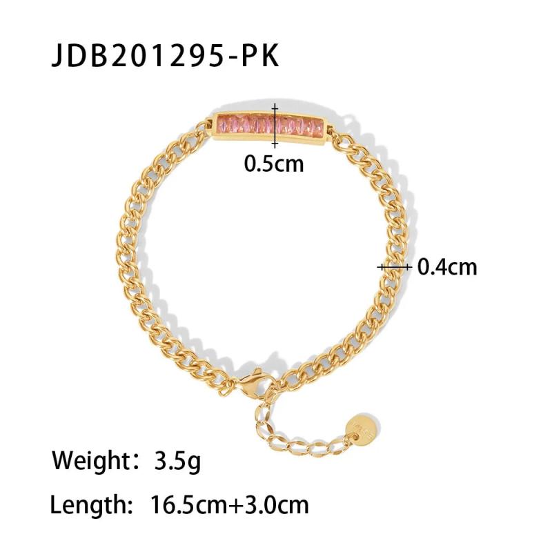 Bling Pink CZ Geometric Bracelet Stainless Steel Bangle