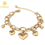 Adjustable Heart Charms Bracelet Double Chains Beads Friendship Jewelry