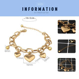 Adjustable Heart Charms Bracelet Double Chains Beads Friendship Jewelry