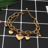 Adjustable Heart Charms Bracelet Double Chains Beads Friendship Jewelry