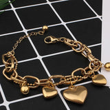 Adjustable Heart Charms Bracelet Double Chains Beads Friendship Jewelry