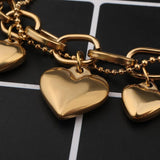 Adjustable Heart Charms Bracelet Double Chains Beads Friendship Jewelry