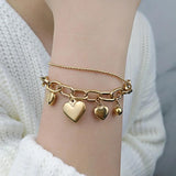 Adjustable Heart Charms Bracelet Double Chains Beads Friendship Jewelry