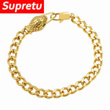 Snake Head Green Eyes Bracelet Titanium Steel Plated 18K Zircon Bangle