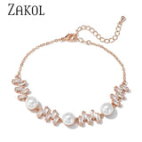Pearl Adjustable Bracelet with Zirconia Bridal Wedding Jewelry