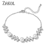 Pearl Adjustable Bracelet with Zirconia Bridal Wedding Jewelry