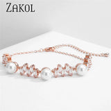 Pearl Adjustable Bracelet with Zirconia Bridal Wedding Jewelry