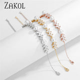 Pearl Adjustable Bracelet with Zirconia Bridal Wedding Jewelry