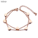 Heart Charm Double Layers Bracelet Bangle Stainless Steel Bohemia Beach Jewelry
