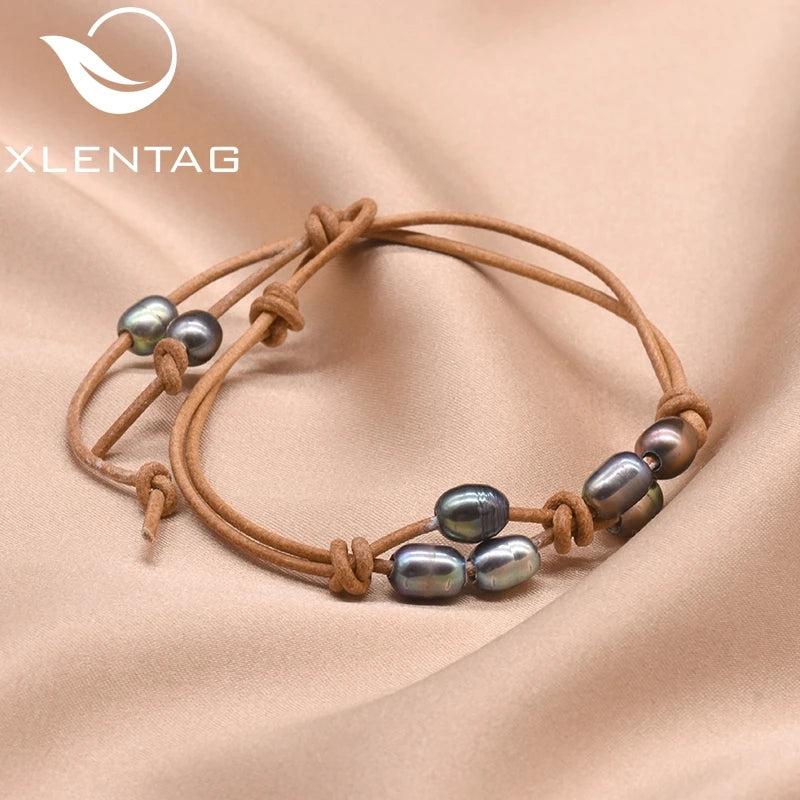 Fresh Water Pearl 2 Layer Leather Bracelets For Women Party GB0162