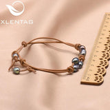 Fresh Water Pearl 2 Layer Leather Bracelets For Women Party GB0162