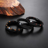 Men's Stainless Steel Leather Bracelet & Tiger Eye Beaded Yoga Bracelet