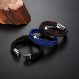 Men's Stainless Steel Leather Bracelet & Tiger Eye Beaded Yoga Bracelet