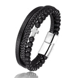 Men's Stainless Steel Leather Bracelet & Tiger Eye Beaded Yoga Bracelet