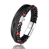 Men's Stainless Steel Leather Bracelet & Tiger Eye Beaded Yoga Bracelet