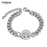 CZ Crystal Tree Charm Chain Bracelet Titanium Stainless Steel Boho Beach Jewelry