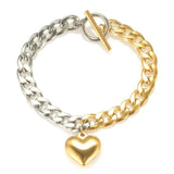 Silver Cuban Chain Bracelet with Heart Charm