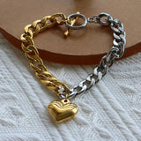 Silver Cuban Chain Bracelet with Heart Charm