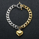 Silver Cuban Chain Bracelet with Heart Charm