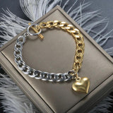 Silver Cuban Chain Bracelet with Heart Charm