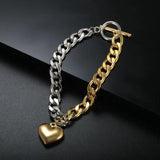 Silver Cuban Chain Bracelet with Heart Charm