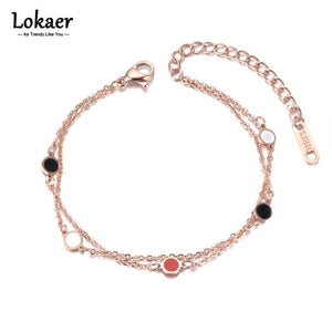 Bohemia Black/Red Acrylic Charm Bracelet Stainless Steel Double Layer Chain