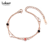 Bohemia Black/Red Acrylic Charm Bracelet Stainless Steel Double Layer Chain