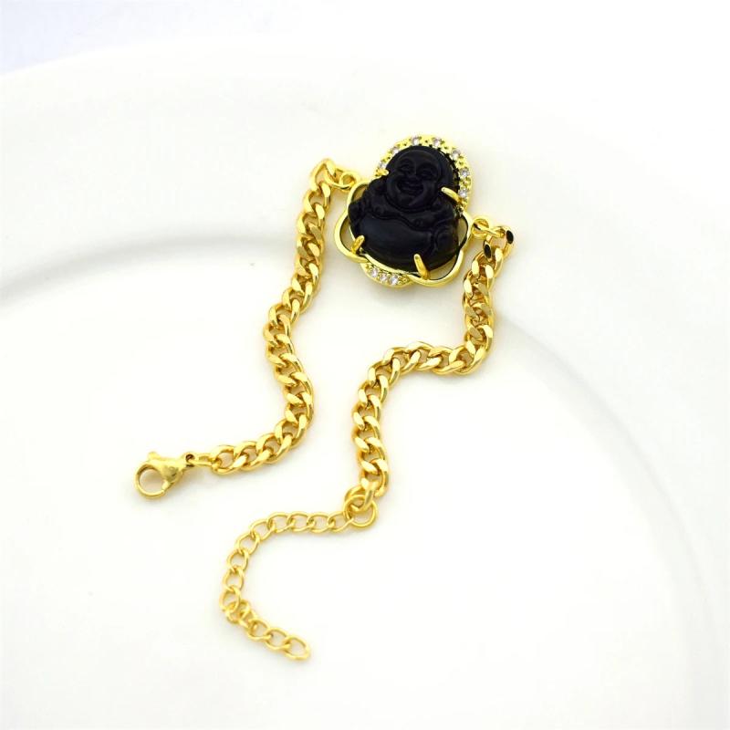 Jade Buddha Bracelet Stainless Steel Chain Adjustable Length