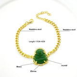 Jade Buddha Bracelet Stainless Steel Chain Adjustable Length