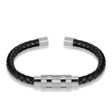 Janeyacy Punk Leather Bracelet Stainless Steel Bangle