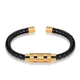 Janeyacy Punk Leather Bracelet Stainless Steel Bangle