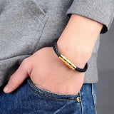 Janeyacy Punk Leather Bracelet Stainless Steel Bangle