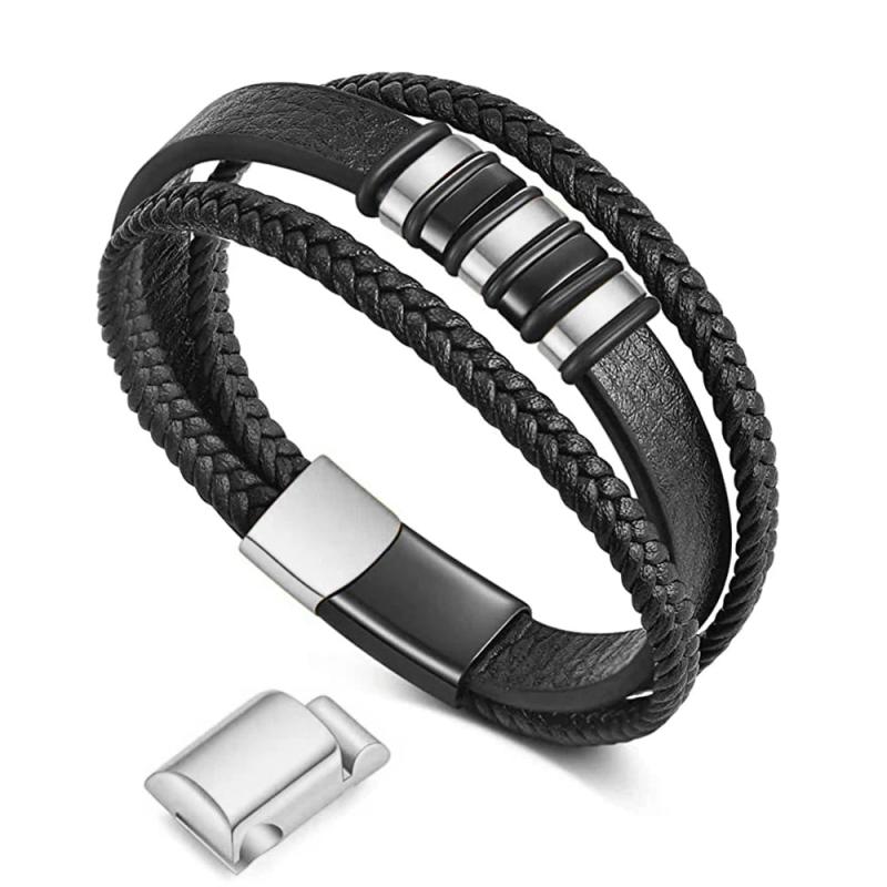 Men's Leather Multilayer Braided Rope Wrap Bracelet Wristband