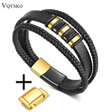 Men's Leather Multilayer Braided Rope Wrap Bracelet Wristband