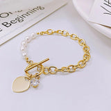Zircon Jewelry Pearl Buckle Titanium Steel Bracelet for Women