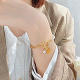 Zircon Jewelry Pearl Buckle Titanium Steel Bracelet for Women