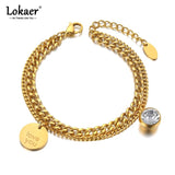 Double Layer Stainless Steel Love You Tag & CZ Crystal Charm Bracelet