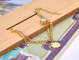 Double Layer Stainless Steel Love You Tag & CZ Crystal Charm Bracelet