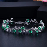 Pera 6 Colors Options Green Stone Leaf Charm Bangle Bracelet for Women