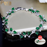 Pera 6 Colors Options Green Stone Leaf Charm Bangle Bracelet for Women