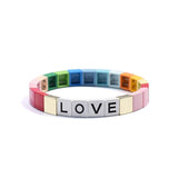 Rainbow Enamel Tila Bracelet LOVE Letterbeads DIY Metal Strand Wristband