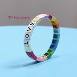 Rainbow Enamel Tila Bracelet LOVE Letterbeads DIY Metal Strand Wristband