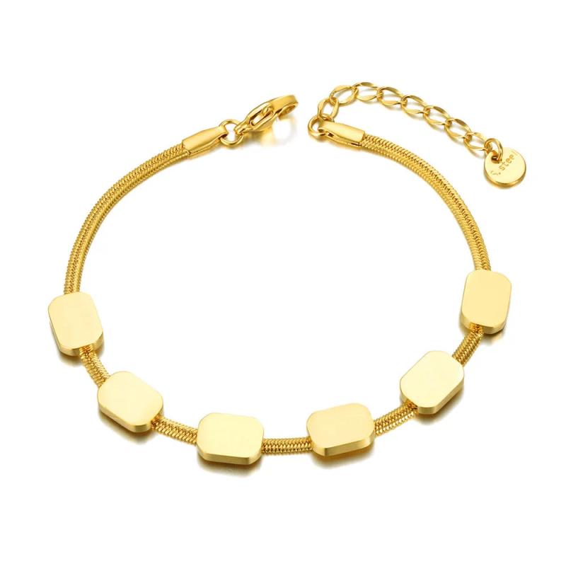 Stainless Steel Geometric Rectangle Charm Bracelet for Women