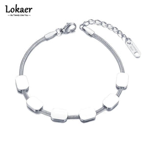 Stainless Steel Geometric Rectangle Charm Bracelet for Women
