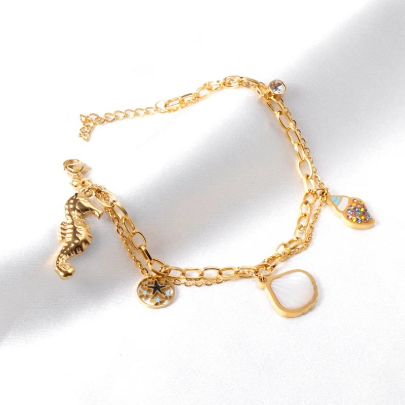 Stainless Steel Shell Bracelets Women Layer Link Chains Bangles