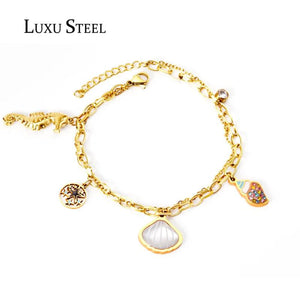 Stainless Steel Shell Bracelets Women Layer Link Chains Bangles