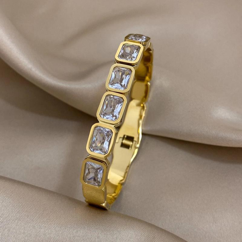 Colorful Crystal Rhinestone Steel Bangle Bracelet for Women