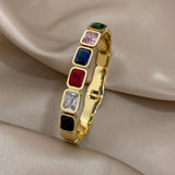 Colorful Crystal Rhinestone Steel Bangle Bracelet for Women
